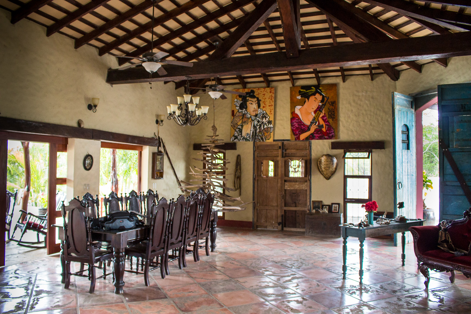 The main hall and dining room at Rancho Chilamate, Nicaragua