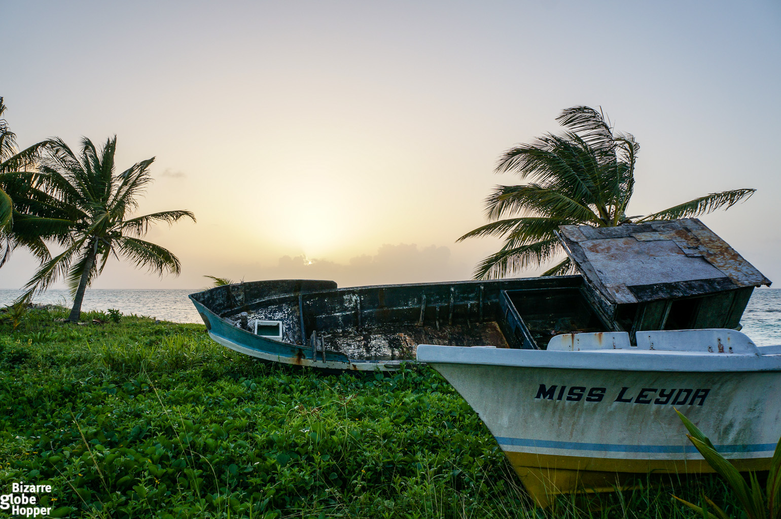 Decayed boats in the last rays of sun, Big Corn Island, Nicaragua