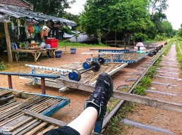 On the bamboo train station in Battambang, Cambodia