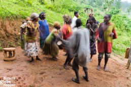 Batwa tribal welcome dance in Bwindi Impnenetrable Forest, Uganda