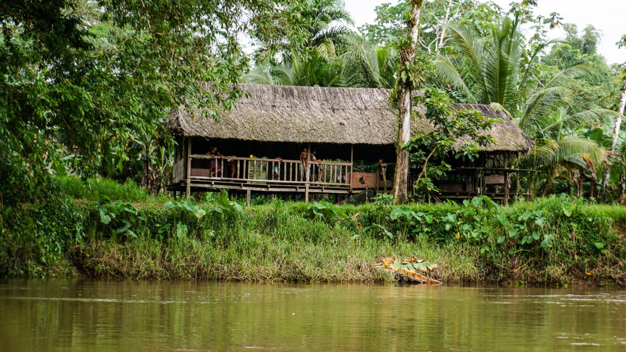 A bigger Rama house along the river, deep in the jungle of Indio Maíz, Nicaragua