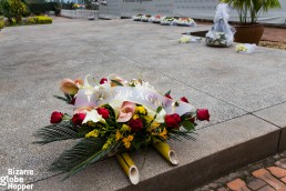 Bouquets outside the Genocide Memorial Center in Kigali, Rwanda