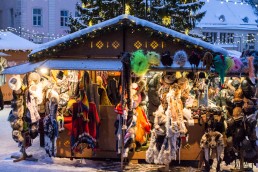 Clothes stall at the Christmas market of Tallinn Old town, Estonia