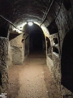 Inside the corridors of Catacomb of Priscilla, Rome, Italy.