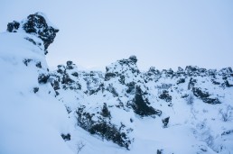 Strange volcanic rock formations in Dimmuborgir, Iceland