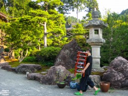 Monk delivering food in Eko-in temple, Koyasan, Japan