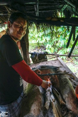 Our second guide, Norvin, is making fire in the kitchen and starting to cook our dinner. Indio Maíz, NIcaragua