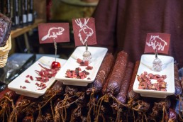 Peculiar food tastings at the Christmas market of Tallinn Old town, Estonia