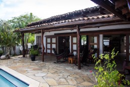 inner yard porch with rocking chairs to chill out at Rancho Chilamate, San Juan del Sur, Nicaragua