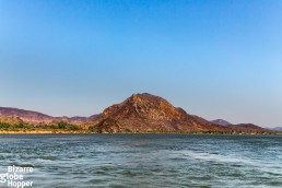 Some of the red cliffs from boat in Lower Zambezi National Park, Zambia