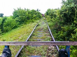 Riding on the bamboo train in Battambang in Cambodia