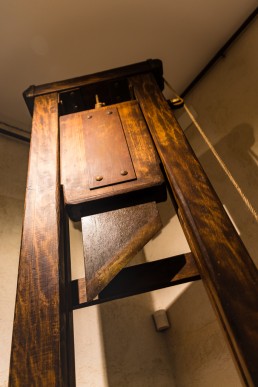 The blade of the guillotine in the torture equipment exhibition in Toledo, Spain