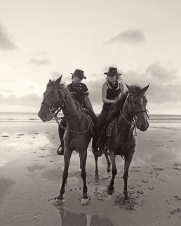 Piritta and Niina at the beach in the Rancho Chilamate Sunset Riding Tour, Nicaragua