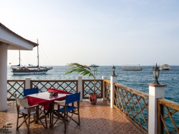 View to the Indian Ocean from a terrace bordering Forodhani Gardens