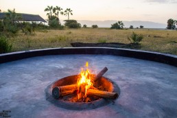 Camp fire at Maramboi tented camp, Tarangire National Park, Tanzania