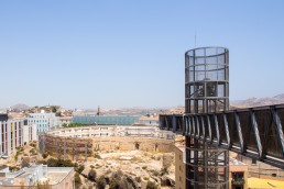 Panoramic lift to medieval castle, Cartagena, Spain