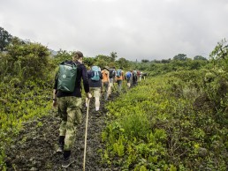 Crossing the lava fields of Mt Nyiragongo, Congo DR