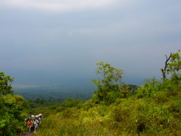 Climbing through lava fields of Nyiragongo, Congo DR