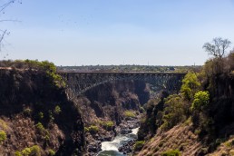 The Victoria Falls Bridge seen from Livingstone, Zambia