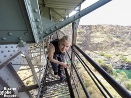 Walking in the structures of the Victoria Falls Bridge, Zambia