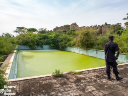 Swimming pool ruins of Idi Amin's Pakuba Lodge in Murchison Falls National Park, Uganda.