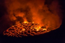 The boiling lava lake of the Nyiragongo volcano in the Democratic Republic of Congo