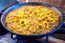 Valencian paella with rabbit and seafood