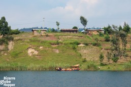 Traditional wooden boats sailing on Lake Kivu