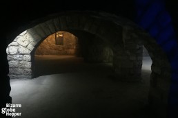 Arched cave hallways inside the Buda Labyrinth under the Castle Hill in Budapest.