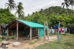 Camping facilities of Cabo San Juan del Guia, Pueblito in the background