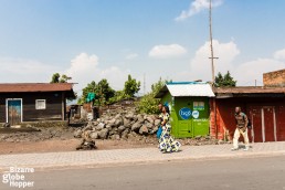 A couple walking in the street in Goma, Democratic Republic of the Congo.