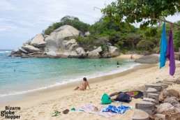 Massive boulders protect the beach of Cabo San Juan in Tayrona National Park