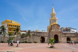 The main gate to the walled old city of Cartagena, Colombia