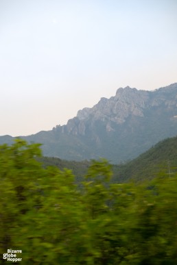 Craggy peaks behind vegetation between Sarajevo and Mostar