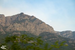 Mountain range as seen from restaurant car's window on our journey from Sarajevo to Mostar by Talgo train