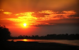 The legendary African sunset in South Luangwa National Park in Zambia.