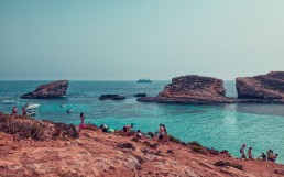 A postcard view from the famous (and over-populated) Blue Lagoon in Malta.