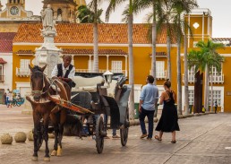 Traditional horse carriage inside the Old City of Cartagena, Colombia