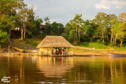 A small local settlement by an Amazon tributary near Puerto Narino, Colombia