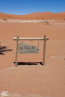 Sign at the starting point of Deadvlei hike in Sossusvlei desert