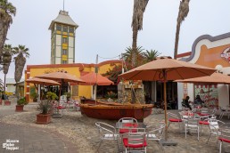 Woerman House Tower looming over Ankerplatz and Ice & Spice in Swakopmund